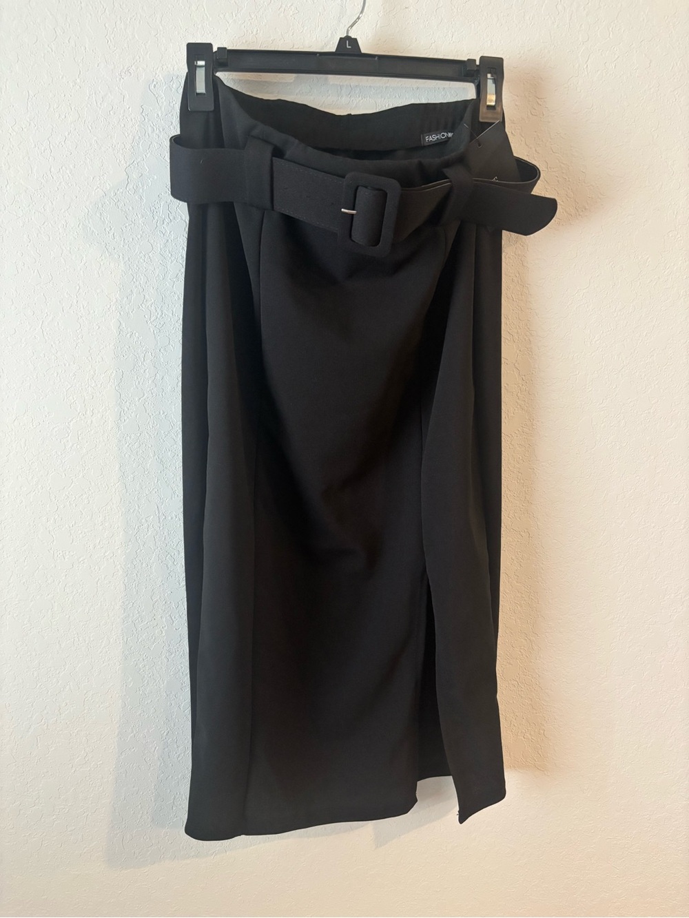 NWT Fashion Nova The Boss Favorite Midi Skirt XL Black Belted Wrap Slit Office